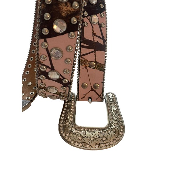 Blazin Roxx Western Style Bling Leather Belt w /Removable Buckle M Pink Camo - Picture 2 of 4